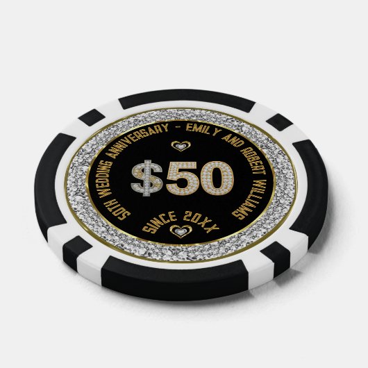 50e bruiloft Jubileum Goud Wit Diamonds Pok Poker Chips (Enkel)