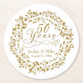 50e bruiloft Jubileum Goud Wit Ronde Kartonnen Onderzetter (Voorkant)