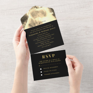 50e bruiloft Jubileum Goud Zwart Foto All In One Uitnodiging