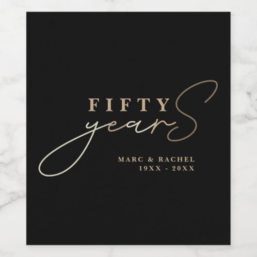 50e bruiloft Jubileum Goud Zwart Gift Wijn Etiket (Enkel label)