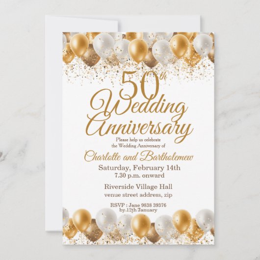 50e bruiloft Jubileum gouden ballon Kaart (Voorkant)