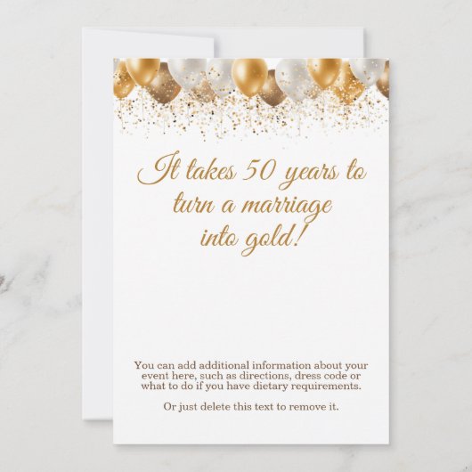 50e bruiloft Jubileum gouden ballon Kaart (Achterkant)