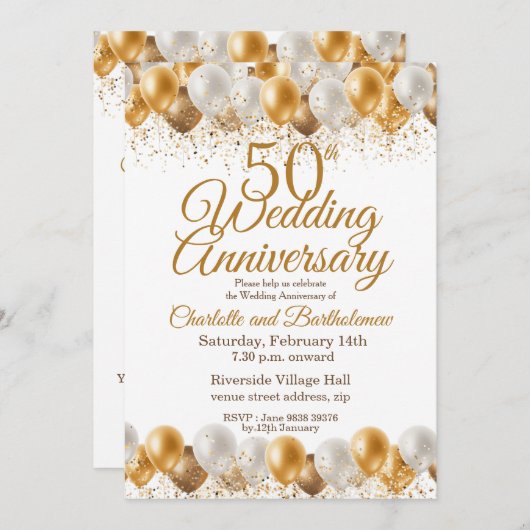 50e bruiloft Jubileum gouden ballon Kaart (Voorkant / Achterkant)