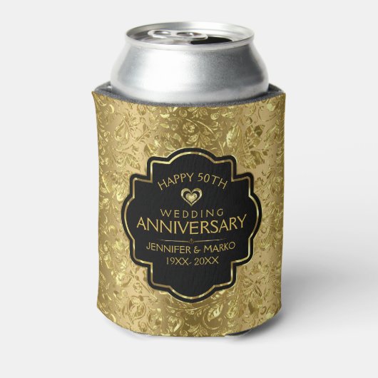 50e bruiloft Jubileum & gouden bloemdamast Blikjeskoeler (Blikje Achterkant)