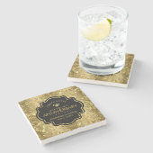 50e bruiloft Jubileum & gouden bloemdamast Stenen Onderzetter (Zijkant)