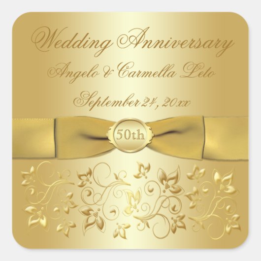 50e bruiloft Jubileum Gouden Bloemen Sticker (Voorkant)
