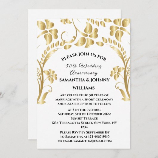 50e bruiloft Jubileum Gouden Botanische Bloemen Kaart (Voorkant / Achterkant)