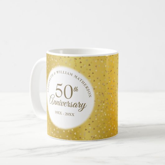 50e bruiloft Jubileum gouden folie harten Confetti Koffiemok (Voorkant links)