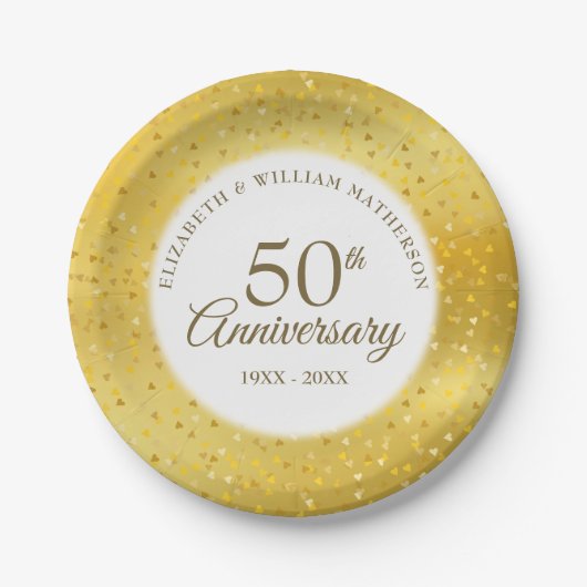 50e bruiloft Jubileum gouden folie harten Confetti Papieren Bordje (Voorkant)