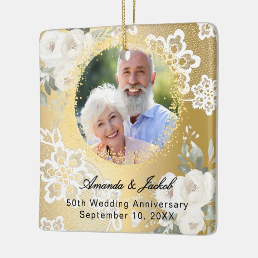 50e bruiloft Jubileum gouden foto bloemen Keramisch Ornament (Links)