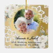 50e bruiloft Jubileum gouden foto bloemen Keramisch Ornament (Achterkant)