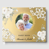 50e bruiloft Jubileum gouden foto kant bloemen Gastenboek (Voorkant)