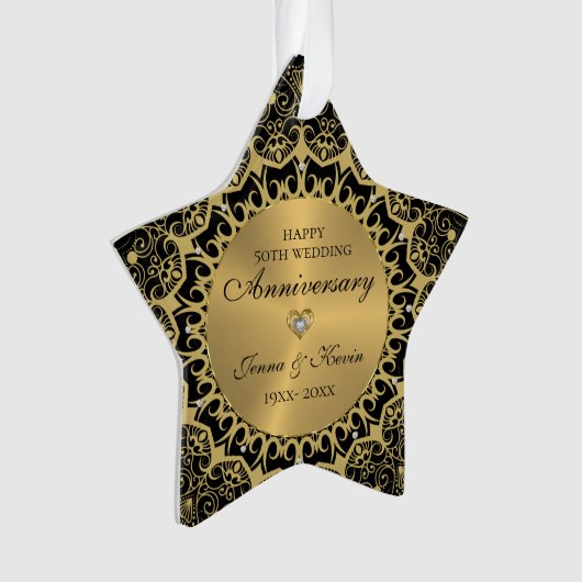 50e bruiloft Jubileum gouden mandala op zwart Ornament (voorkant)