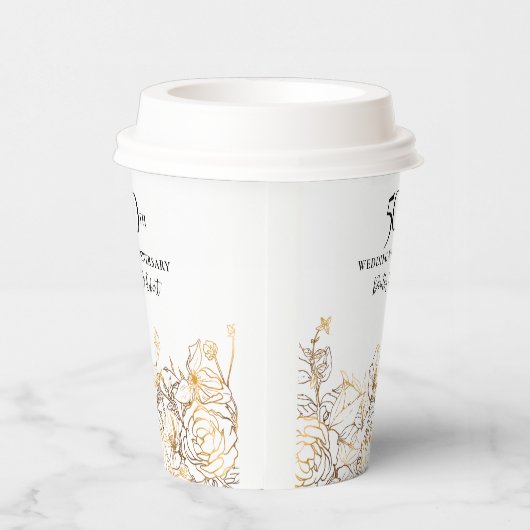 50e bruiloft Jubileum Gouden Rozen Custom servet Papieren Bekers (Rechts)