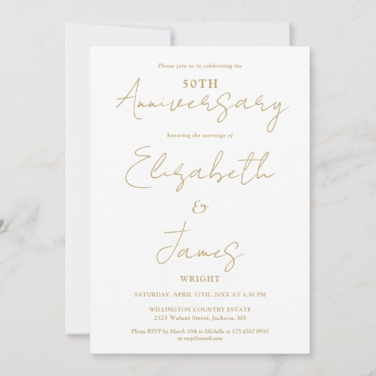 50e bruiloft Jubileum gouden script bruiloft Kaart (Voorkant)