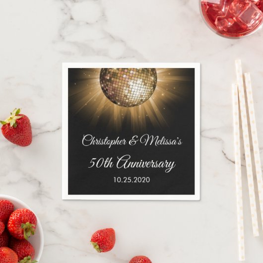 50e bruiloft Jubileum Gouden Sparkle Discobal Servet (Insitu)