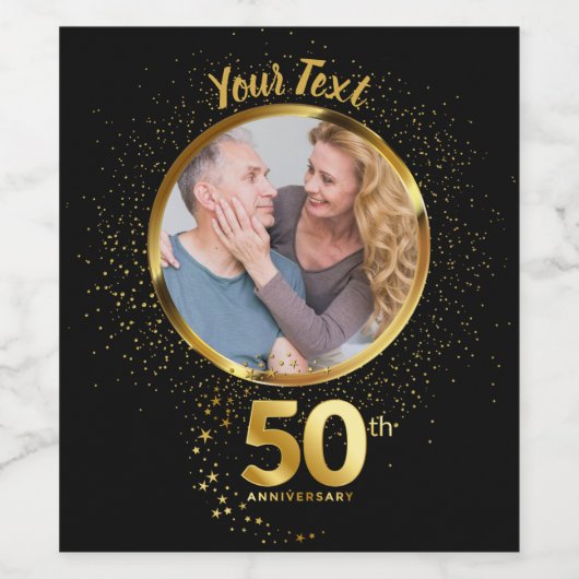 50e bruiloft Jubileum gouden sprankeling Wijn Etiket (Enkel label)