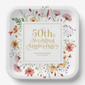 50e bruiloft Jubileum Gouden Typografie Bloem Papieren Bordje (Voorkant)