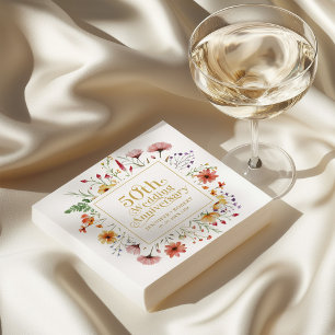 50e bruiloft Jubileum Gouden Typografie Bloem Servet