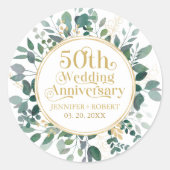 50e bruiloft Jubileum Gouden Typografie Groen Ronde Sticker (Voorkant)