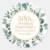 50e bruiloft Jubileum Gouden Typografie Groen Ronde Sticker (Voorkant)
