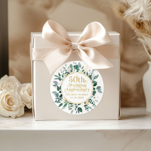50e bruiloft Jubileum Gouden Typografie Groen Ronde Sticker