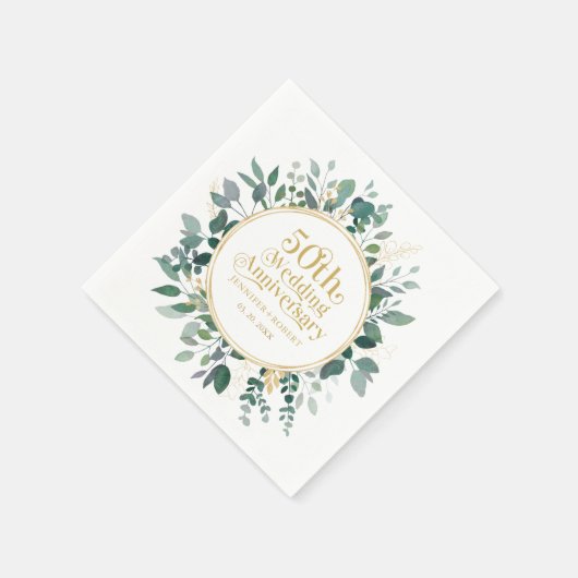 50e bruiloft Jubileum Gouden Typografie Groen Servet (Hoek)