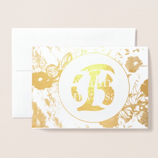 50e bruiloft Jubileum Goudfolie Bloemen uitnodigen Folie Kaarten (Voorkant met envelop)