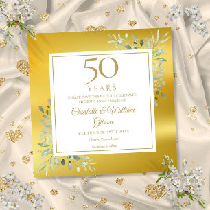 50e bruiloft Jubileum Greenery Gold Foil Square Save The Date