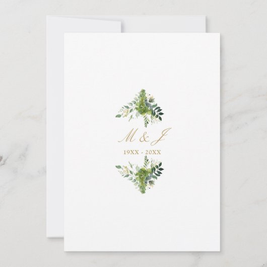 50e bruiloft Jubileum groen goud monogram Kaart (Achterkant)