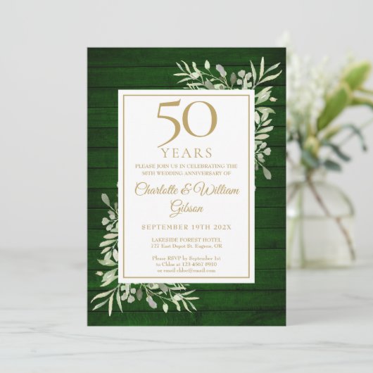 50e bruiloft Jubileum groen houten gebladerte Kaart (Staand voorkant)