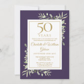 50e bruiloft Jubileum groen Paarse en gouden Kaart (Voorkant)