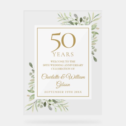 50e bruiloft Jubileum groen welkom Acryl Bord (Voorkant)