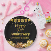 50e bruiloft Jubileum Happy Black en Gold Papieren Bordje (Feest)