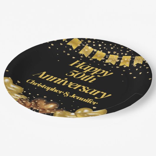 50e bruiloft Jubileum Happy Black en Gold Papieren Bordje (Gekanteld)