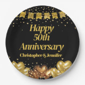 50e bruiloft Jubileum Happy Black en Gold Papieren Bordje (Voorkant)