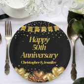 50e bruiloft Jubileum Happy Black en Gold Papieren Bordje