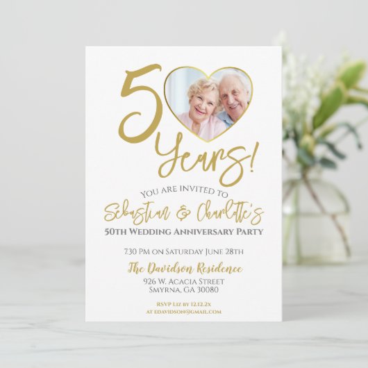 50e bruiloft Jubileum hartfoto Kaart (Staand voorkant)