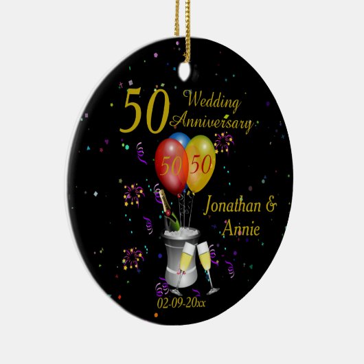 50e bruiloft Jubileum herberging bubbel Keramisch Ornament (Rechts)