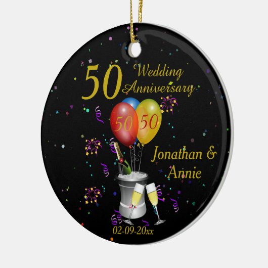 50e bruiloft Jubileum herberging bubbel Keramisch Ornament (Links)