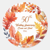 50e bruiloft Jubileum Herfst Bloemen Ronde Sticker (Voorkant)