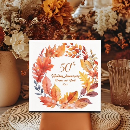 50e bruiloft Jubileum Herfst Bloemen Servet
