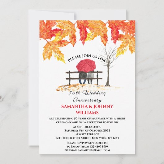 50e bruiloft Jubileum Herfst Herfst Sinaasappel Bl Kaart (Voorkant)