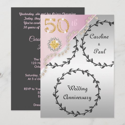 50e bruiloft Jubileum in reliëf van zilveren Roos Kaart (Voorkant / Achterkant)