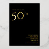 50e bruiloft Jubileum Invitation Zwart & Goud Folie Uitnodiging (Voorkant)