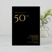 50e bruiloft Jubileum Invitation Zwart & Goud Folie Uitnodiging (Staand Voorkant)