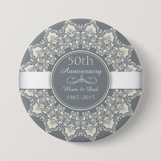 50e bruiloft Jubileum kant met arabesk Ronde Button 7,6 Cm (Voorkant)