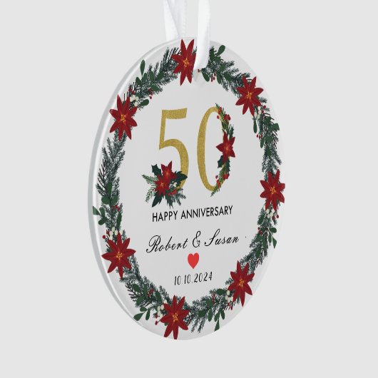 50e bruiloft Jubileum kerstcadeaus Ornament (voorkant)