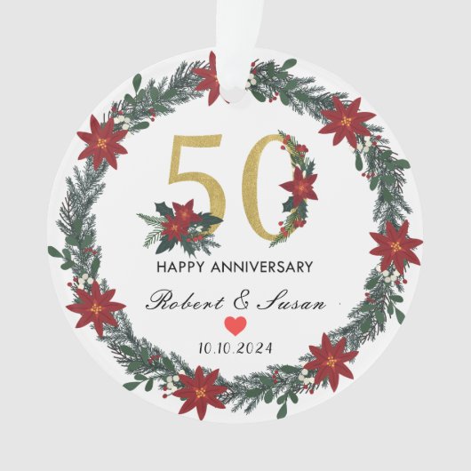 50e bruiloft Jubileum kerstcadeaus Ornament (voorkant)