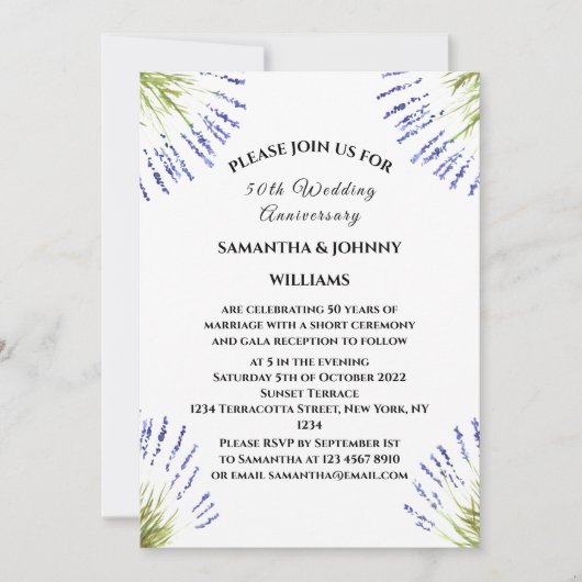 50e bruiloft Jubileum Lavendel Bloemen Rustiek Kaart (Voorkant)